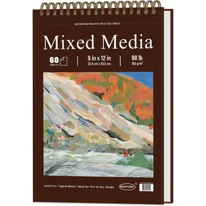 Mixed Media Sketchbook 9" x 12" - Multimedia Sketchbook Hardcover, Spiral Bound, 60 Sheets 98lb/160gsm Mixed Media Paper, Watercolor Sketch Books for Artist Supplies, Painting, Drawing & Art Supplies.
