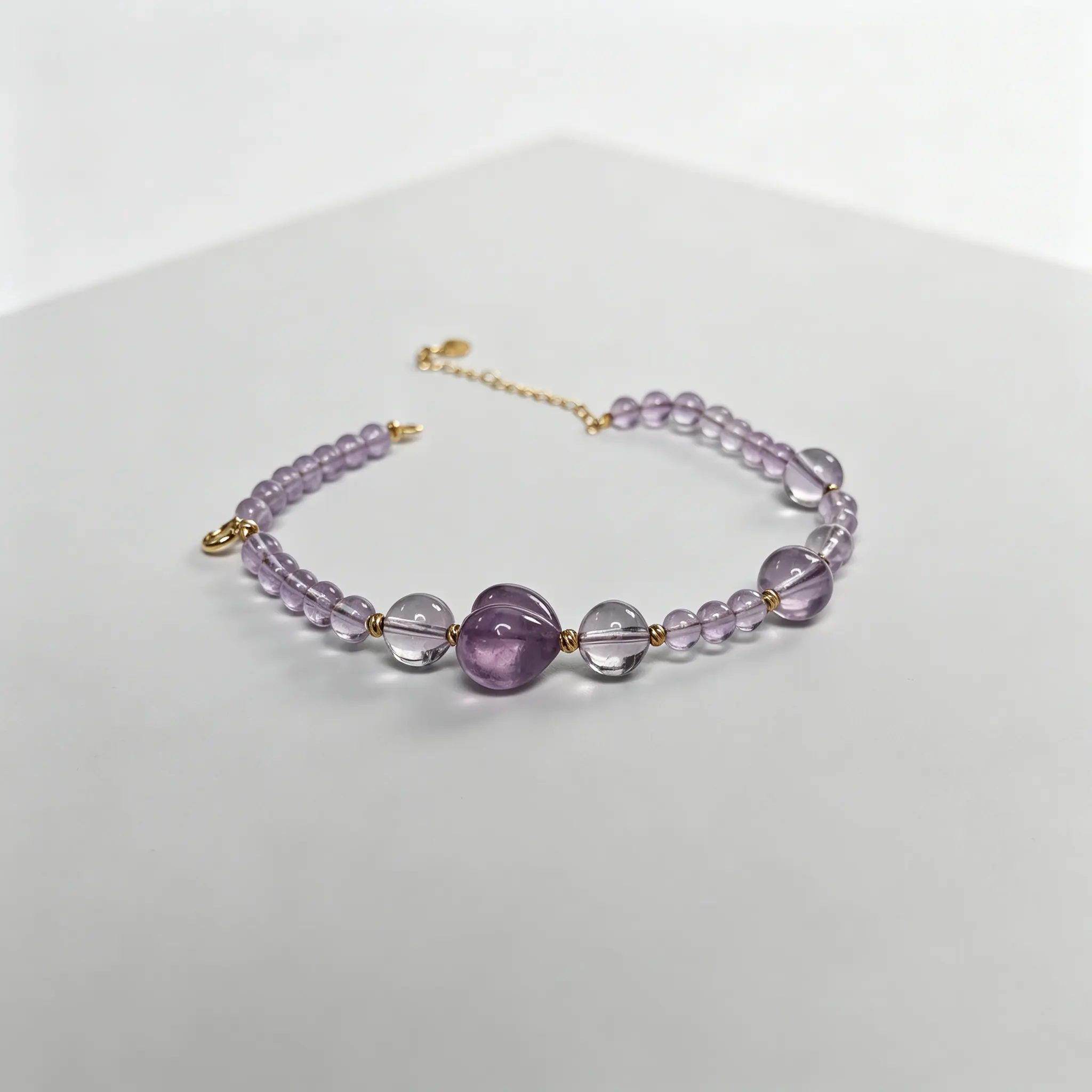 Natural Amethyst Heart & Peach Charm Bracelet