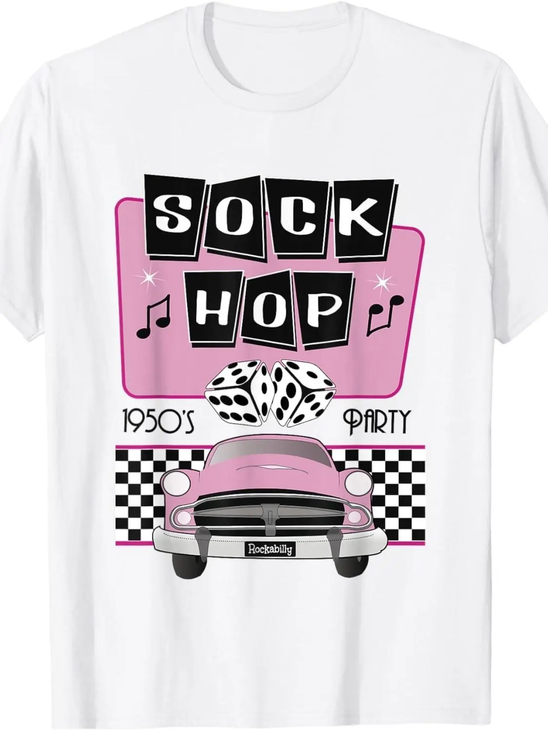 50s Sock Hop Dance Retro 1950s Party Doo Wop Rockabilly Pink T-Shirt Fabric Menswear