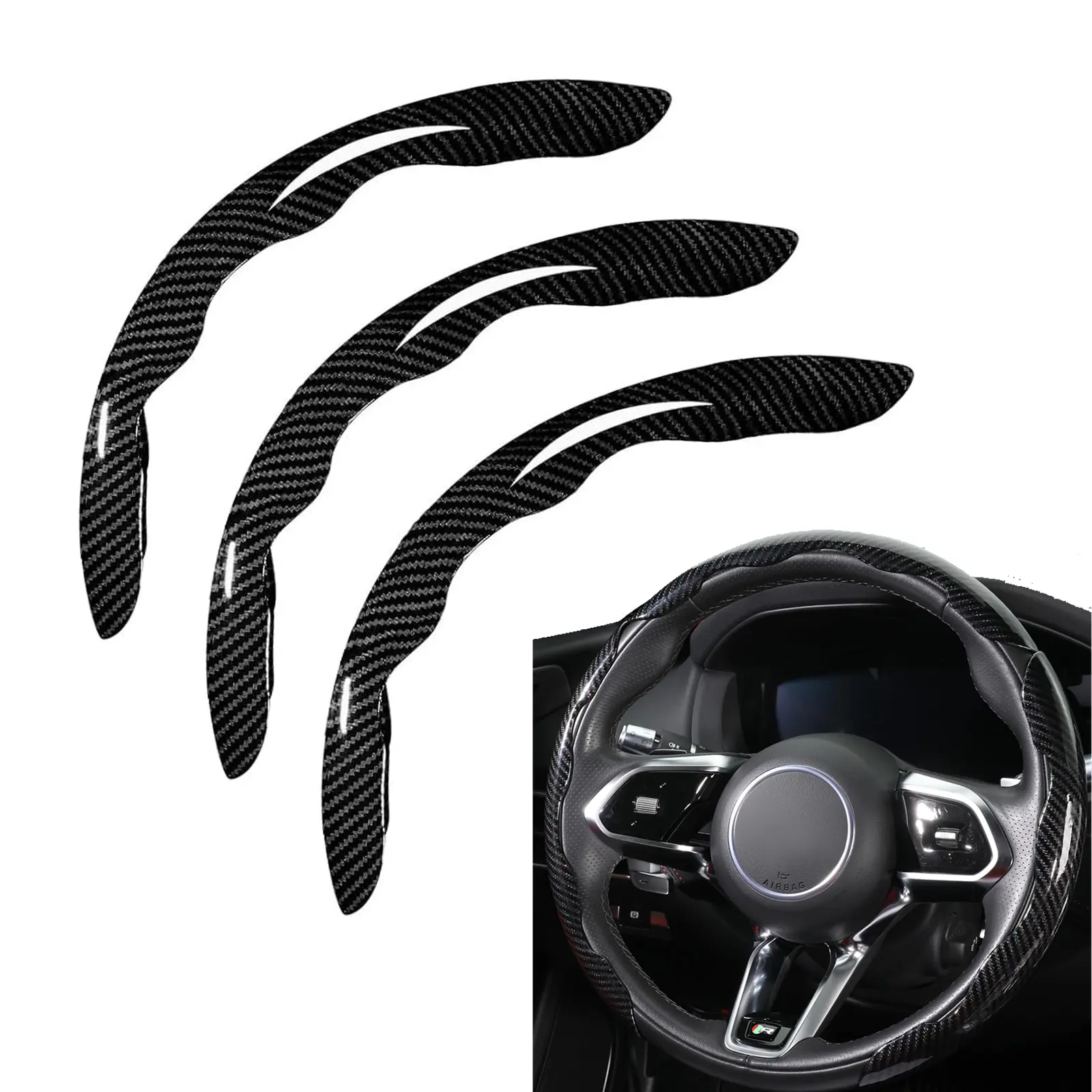 Carbon Fiber Steering Wheel Cover 3PCS Set  Anti-Slip, Scratch-Resistant Easily Snap On Installration Steering Wheel Cover Protector Universal Fit for 14.5-15 Inch Wheels Interior Car Accessories for Cars, SUVs, Trucks