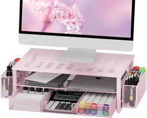 2 Tier Monitor Stand with Drawer and Pen Holder, Desk Organizers and Accessories For Home and Office