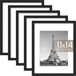 11x14 Picture Frame Set of 5, Display Pictures 8x10 with Mat or 11x14 Without Mat, Wall Gallery Photo Frames, Silver