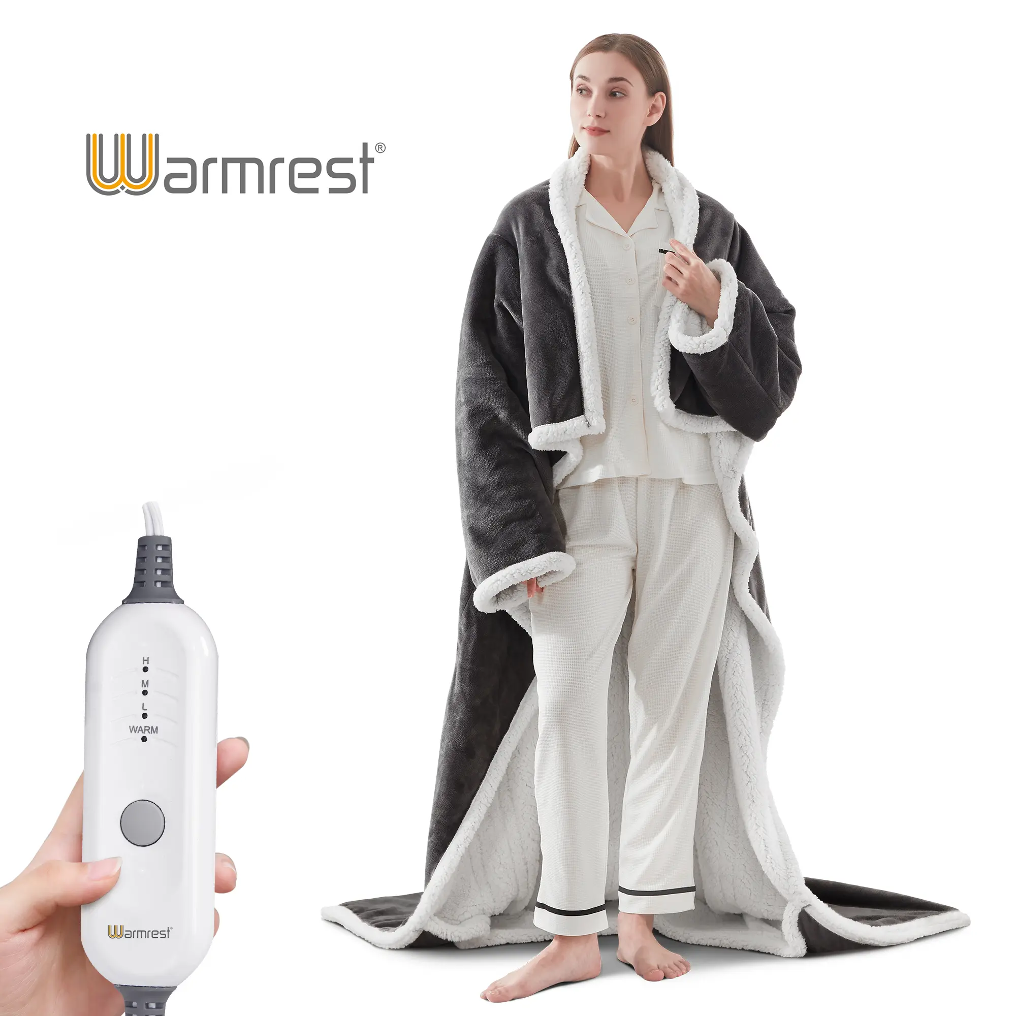 Warmrest Wearable Heated Blanket with Foot Pocket, Electric Wearable Throw Blanket with Sleeves, Portable Heated Blanket with Heat Settings, 1-10 Hours Auto Shut-off, Gift for Family, Friends