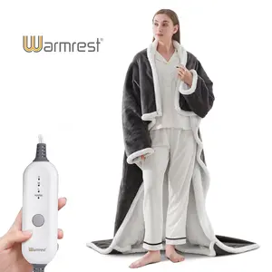 Warmrest Wearable Heated Blanket with Foot Pocket, Electric Wearable Throw Blanket with Sleeves, Portable Heated Blanket with Heat Settings, 1-10 Hours Auto Shut-off, Gift for Family, Friends