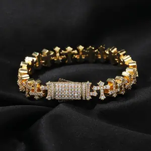 Unisex 11.5MM Cross Bracelet | Copper CZ Stones | Versatile Luxury Statement Jewelry