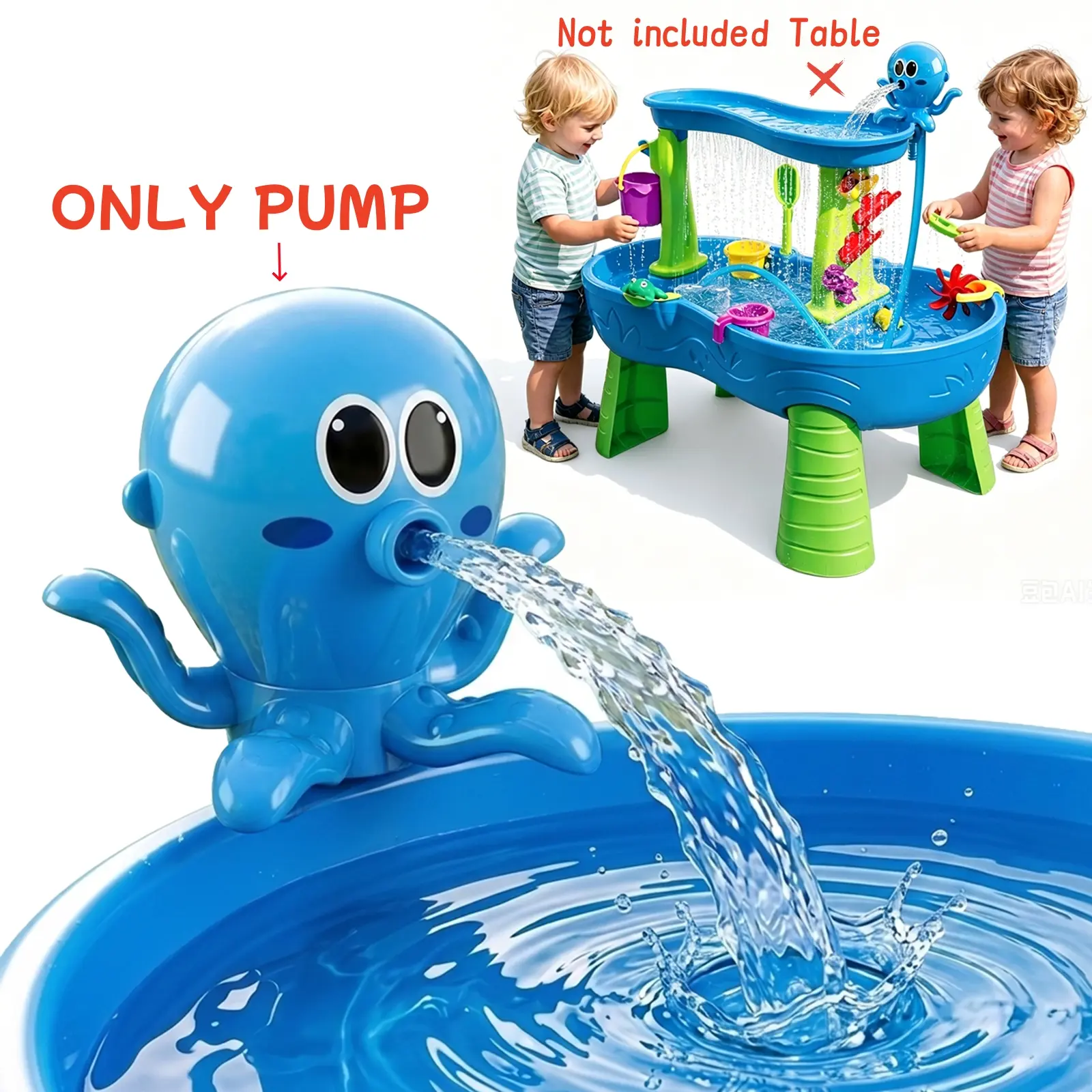 (Only Pump)Water Table Pump, Magnetic No-Drill Rechargeable Battery Powered Continuous Flow Water Pump, Fits Water Tables & Step 2, Cordless Pump Toys, Outdoor Water Play Accessories for Kids & Toddlers, Blue