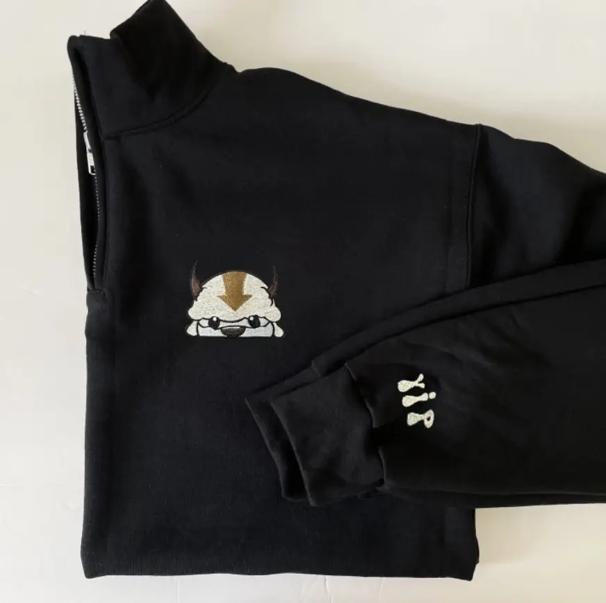 Appa Bison Embroidered Zip Sweater, Appa Bison Embroidered Sweatshirt, Quarter zip Sweatshirt, Avatar Hoodie, Personalized Sweater