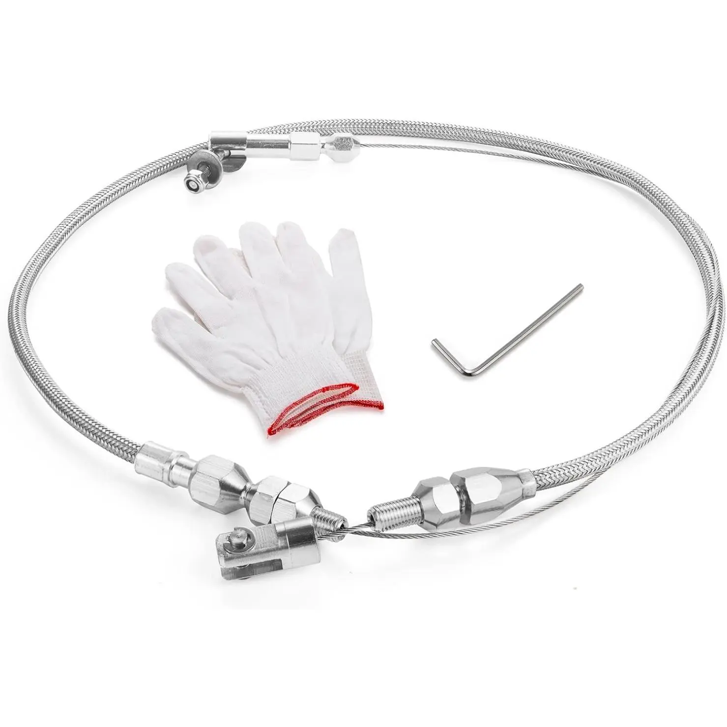24" Universal Throttle Cable Stainless Steel Braided Covering Locking Kit with Aluminum Fitting & Ferrule, Accelerator Adjustable Throttle Cable Automotive Replacement Part