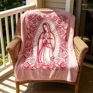 Blankets, Cozy Pink Virgin Mary Floral Blanket, Super Soft Velvet Plush Texture Throw for Adults and Kids, Multifunctional Sofa Bed Travel Living Room, Meditation Gift for Mom Grandma Birthday Valentine’s Day