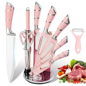 9pcs Kitchen Knives Set, Professional Chef, Bread, Cleaver, Paring, Utility Knife And Scissors Sharpener Peeler High Carbon Stainless Steel Ultra Sharp Non-stick Multifunctional