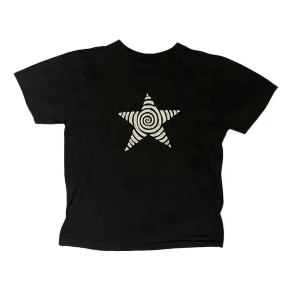 Retro lucky star T-shirt, retro women's shirt, retro casual short-sleeved T-shirt, Western-style graphic T-shirt, Y2K women's streetwear