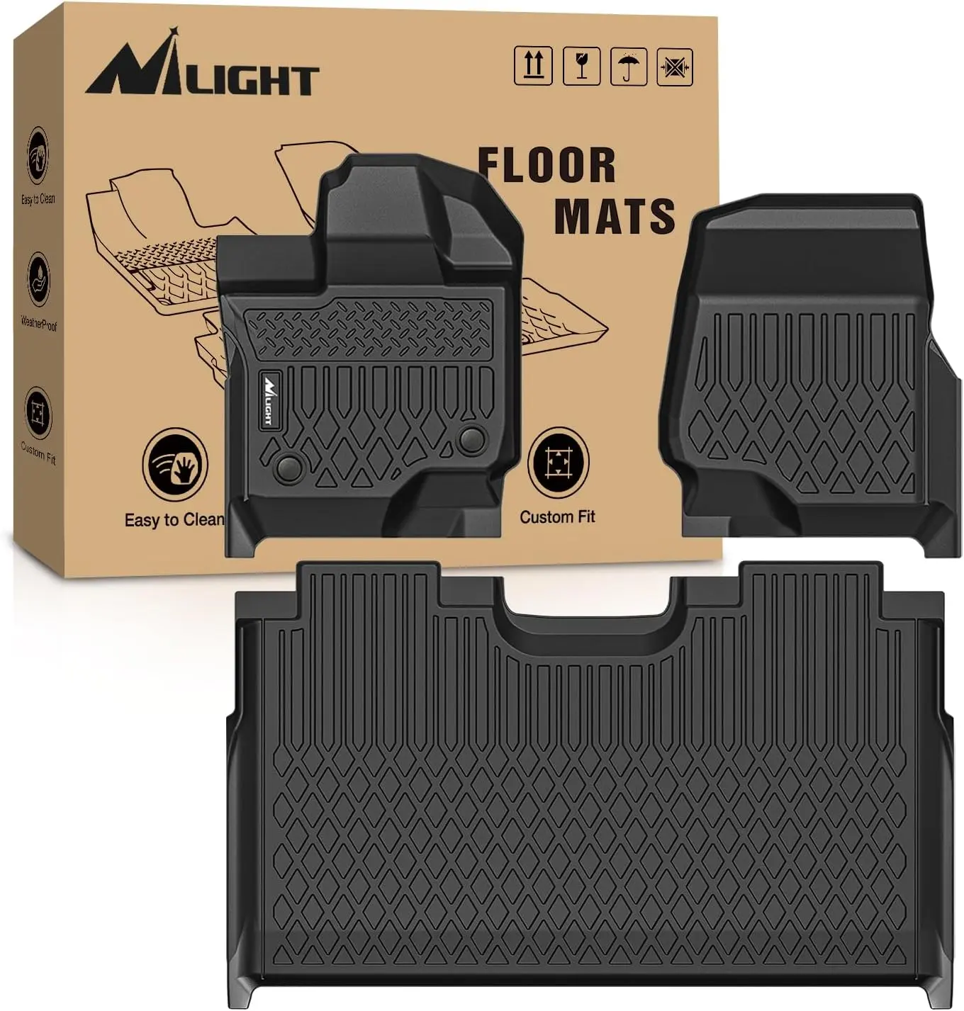 Nilight TPE Truck Floor Mats - Vehicle-Specific Custom Fit for Ford F-150, F150 Lightning SuperCrew Cab (Bucket Seats) 2015-2024, All-Weather Heavy-Duty Car Interior Kit, Easy-to-Clean High-Edge Rims Automotive Liners