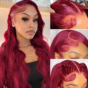 13x4 Burgundy Body Wave Hair Lace Front Wigs Human Hair Hair HD Transparent Lace Frontal Human Hair Wigs 180% Density For Black Women