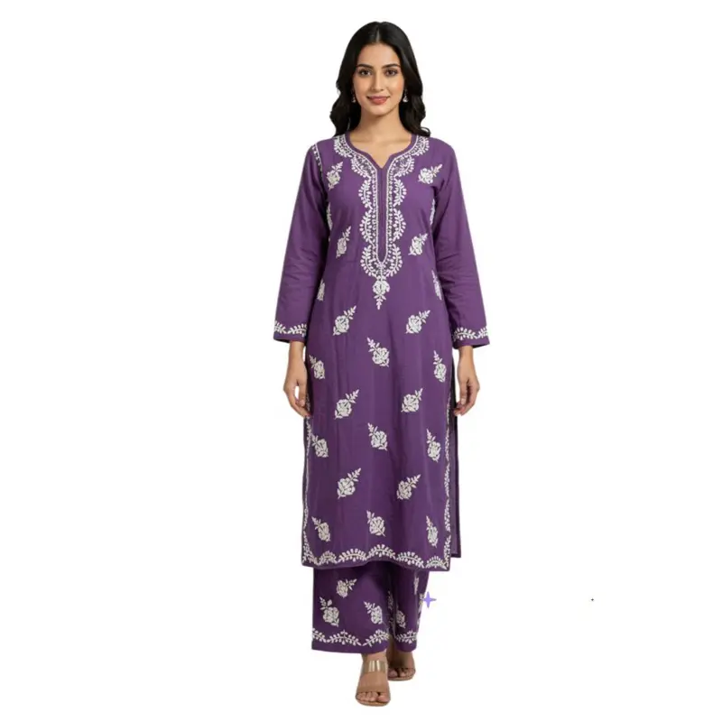 Premium Handwork Chikankari Plazo Set in Purple Perfect for Casual Wear Women's Top - Womenswear Suits