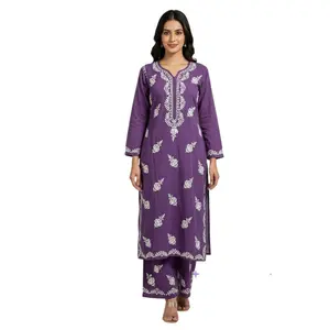 Premium Handwork Chikankari Plazo Set in Purple Perfect for Casual Wear Women's Top - Womenswear Suits