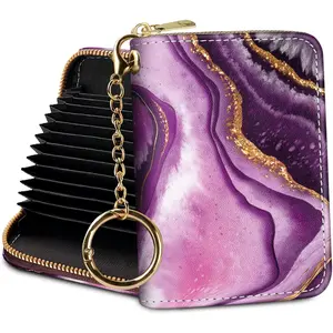 Credit Card Holder RFID Wallet, Small Card Holder Wallet for Women with Keychain Zipper, Funny Leather Print Credit Card Wallets Accordion Gift