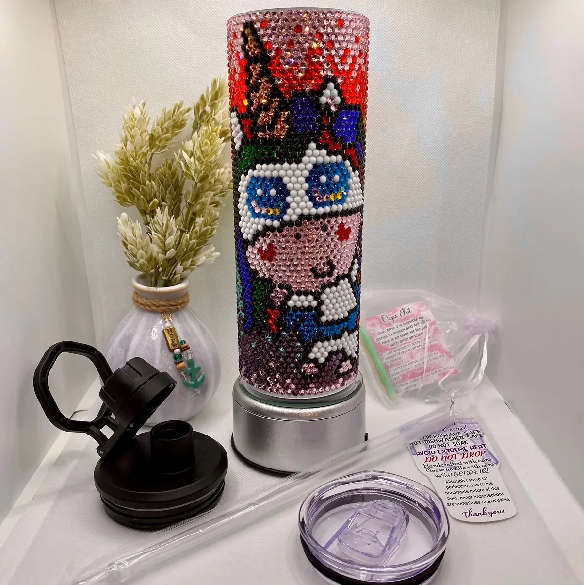 Ombre Rainbow Unicorn glass rhinestone tumbler