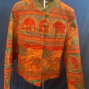 Vintage 90’s Red Tapestry Woven Jacket with Camels and Palm Trees