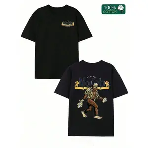 180g[100%cotton]Double-Sided Digital Printed T-Shirt With "Modelo" Brand And Cowboy - Themed Graphic, Black 1Pcs Casual Soft Short Sleeve Pure 100% Cotton 220gsm T - Shirt ,UnisexCasual Short-Sleeve T-Shirts For Men And Women
