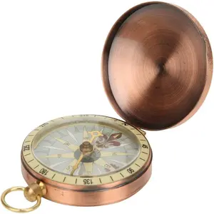 Portable Vintage Retro Compass Metal Copper Flip Cover Compass Pocket Watch Compass for Camping Hiking Boating