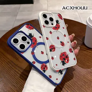Heart-shaped Ladybugs Chic Magnetic Case for  iPhone 17 16 E Pro Max 15 Plus 14 13 12 11 XS XR Magnetic Charging, Lightweight, Anti-Fall | Soft & Sweet Design