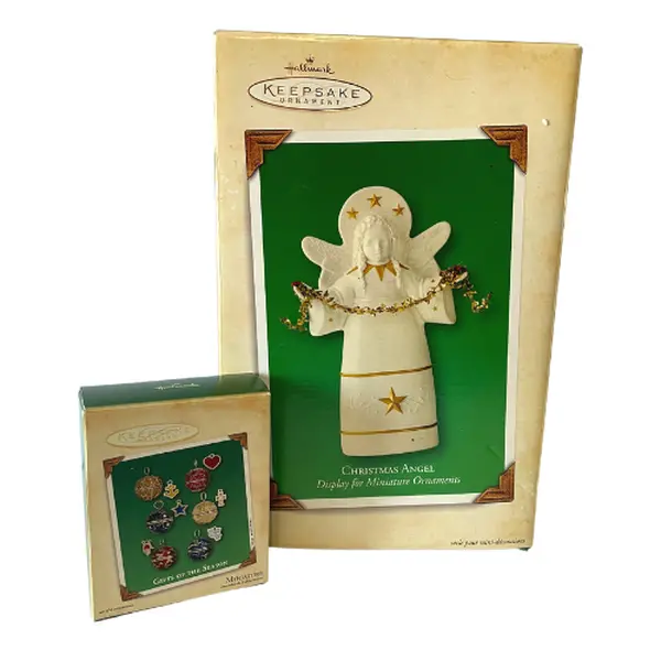 Vintage 2002 Hallmark Christmas Angel & Gifts of the Season Mini Ornament Set – 6 Metal Ornaments (#04573 / #04576)