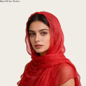 Vibrant Red Shimmer Chiffon Hijab - Premium Soft Lightweight Sheer Headscarf, Breathable Muslim Women Shawl for Summer, Beach & Everyday Modest Casual Wear
