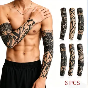 6 Pcs Tattoo Arm Sleeves for Men Women UV Protection Cooling Stretch Breathable Fake Tattoo Sleeves Outdoor Sports Cycling Running Fishing Basketball Golf Driving Sun Protection