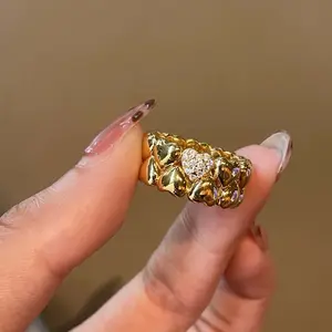Aileen jewelry love ring double layer golden zircon heart shaped stacking ring fashion match