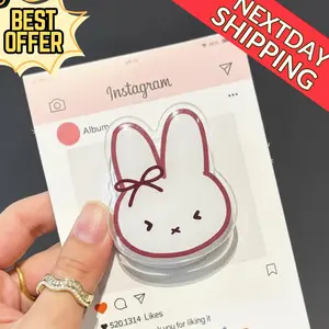 Cute Bunny MagSafe Phone Grip, Kawaii White Rabbit Magnetic Holder, Aesthetic Bunny Ear Griptok, Minimalist Animal Gift for Kindle Addicts & Book Lovers