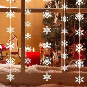 5-piece set of Christmas decoration white snowflake string home pendant shopping mall window ceiling Christmas scene party layout paper snowflake garland