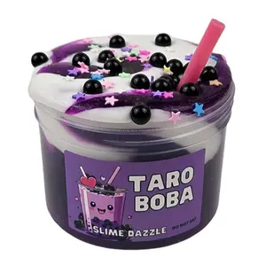 Taro Boba Slime DIY Set  10 Fl Oz Total– Purple Clear Slime + White Thick Glossy Slime Duo – Berry Krisp Scented with Boba Charms & Star Sprinkles – Advanced Slime Bubble-Popping Slime