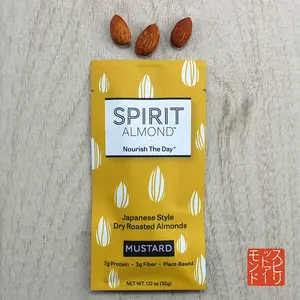 SPIRIT Almond Mustard Almonds 1.12 oz - Artisan Roasted, Made in Los Angeles, On-the-go gourmet Snack. Vegan, Gluten-Free, 7g protein, 3g fiber.