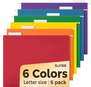 SUNEE Hanging File Folders, 6 Pack Letter Size Hanging File Folders with 1/5-Cut Tabs, Ideal for Home and Office Organization and Papers Classification,Assorted Colors