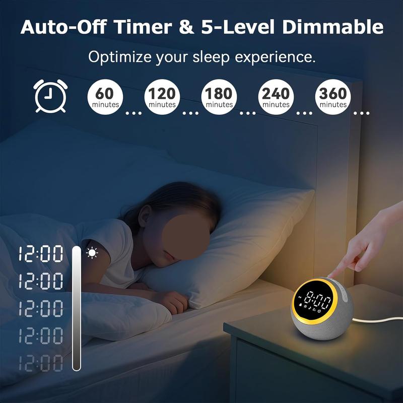 Sound Machine Alarm Clock for Sleep: Digital Alarm Clocks for Bedrooms, 25 Soothing Sounds, 7 Gentle Wake-up Sounds, 16 Adjustable Volume & Timer, Memory Function (Gray)