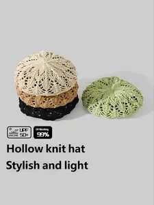 Women's Handmade Crochet Beret Hat, Thin Knitted Hollow Out Headscarf Cap, Artistic Summer Painter's Hat, New Arrival 2026