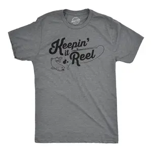 Mens Keepin It Reel T shirt Funny Cool Fishing Gift for Fisherman Humor Graphic Mens Funny T Shirts Cool Vintage Fashion T-Shirt Gift Classic Menswear Funny Fishing Short Sleeve Novelty Tees for Guys Dark Grey