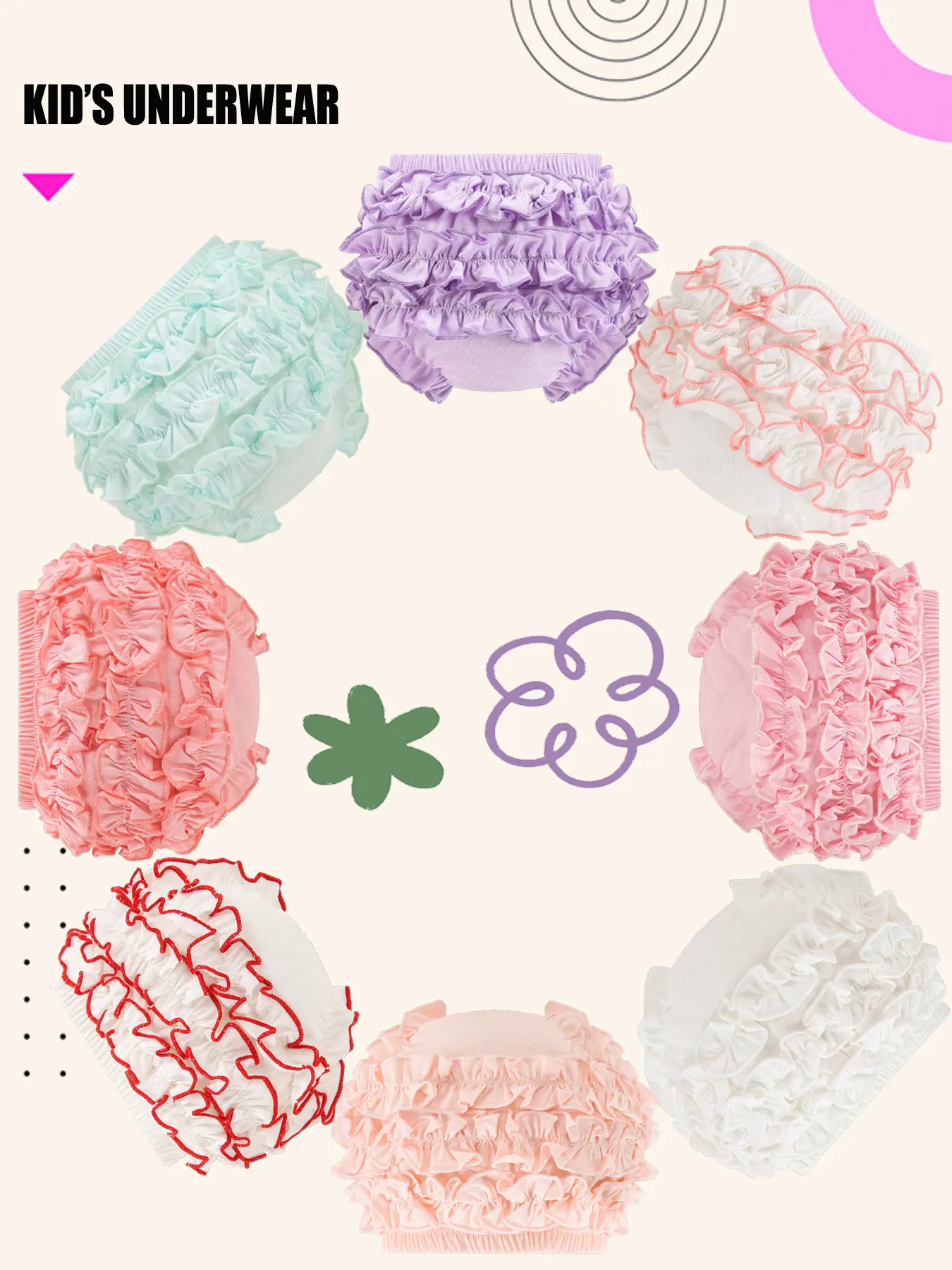 8-Pack Multi-color Underwear for Infant Soft and Comfortable Panties Girl's Solid Ruffle Bloomers Breathbale Kid's Undies Birthday Clothes for Toddler Children Christmas Gift