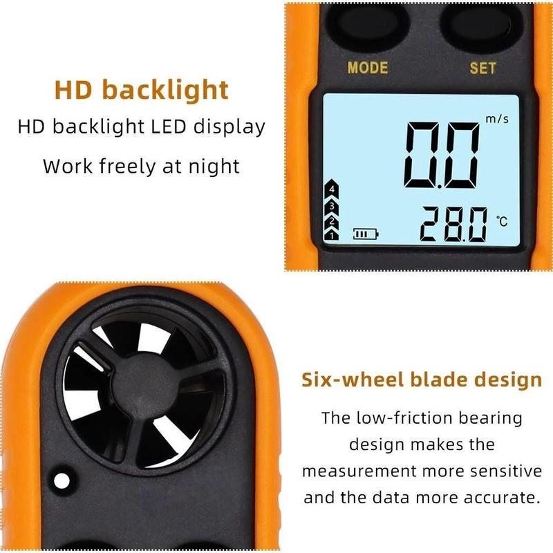 Professional Digital Anemometer Thermometer: High-Precision Portable Wind Speed Meter, Waterproof & Shockproof with LCD Backlight, Fast Measurement 0-30m/s & -10 to 45°C, Multi-Function Tool for Engineers, Electricians, Indoor & Outdoor Use