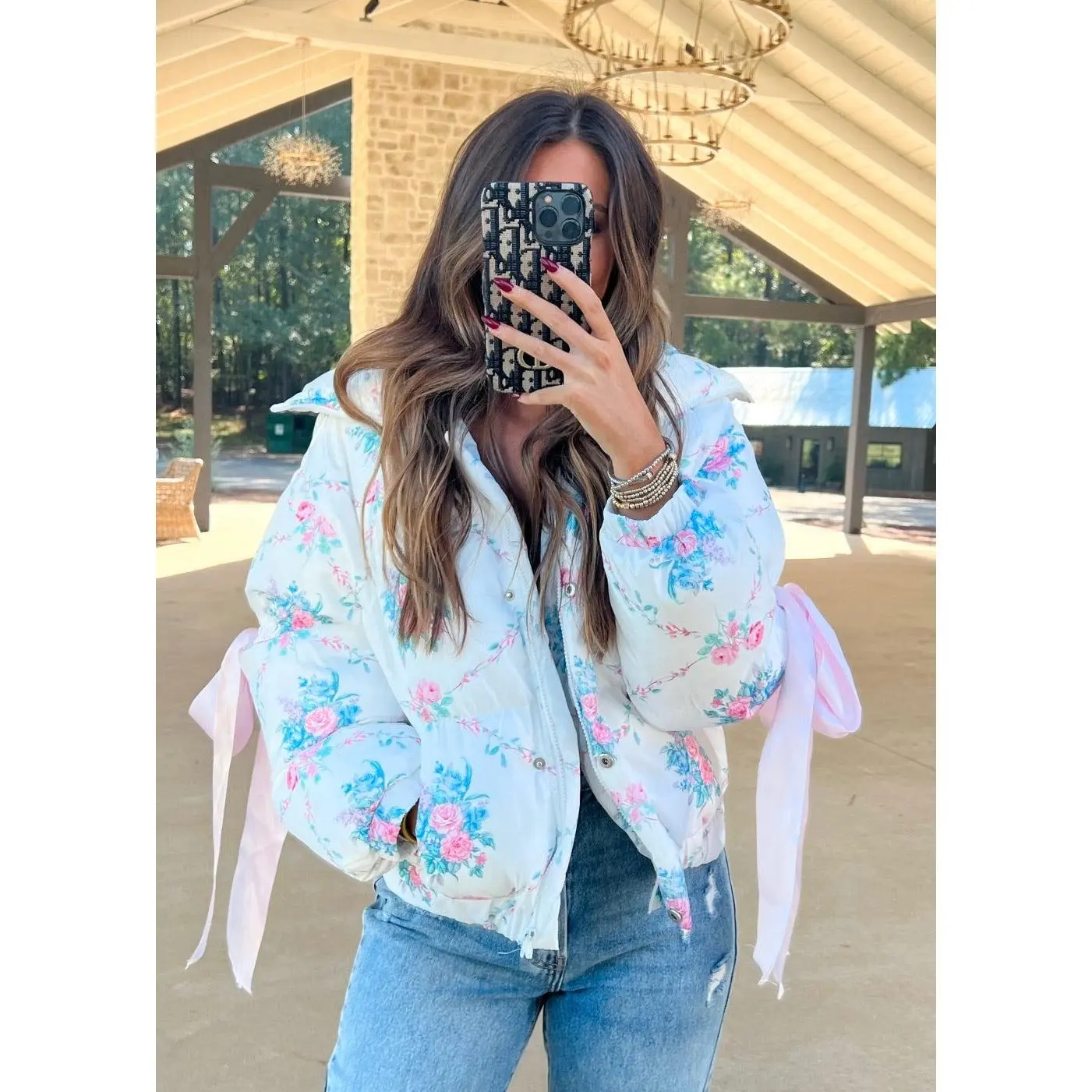 Floral Puffer Jacket - White