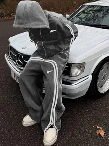 Y2K Vintage Striped Sportswear Set, Oversized Loose Hoodie + Wide Leg Pants Two-Piece, High Street Style Unisex Tracksuit, Streetwear Tracksuit, Casual Sweatsuits