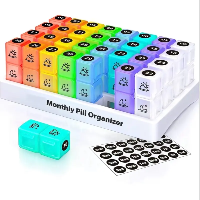 Monthly Pill Organizer 30 Day AM PM BPA Free Travel Pocket Case for Medication Vitamins Supplements with Secure Snap Shut Design Durable Labels & Non-Toxic ABS Material tiktokshopspringglowup