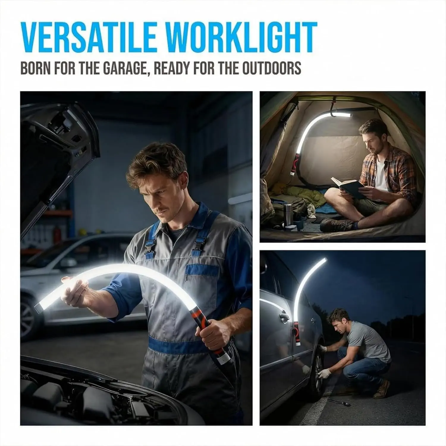 Flexible LED Work Light Stick, Rechargeable Bendable Mechanic Inspection Light with 360° Adjustable Neck, High Brightness Under Hood Car Repair Lamp, Portable Automotive Tool for Garage, Workshop, Emergency Repair, Perfect Gift for Boyfriend Husband Dad