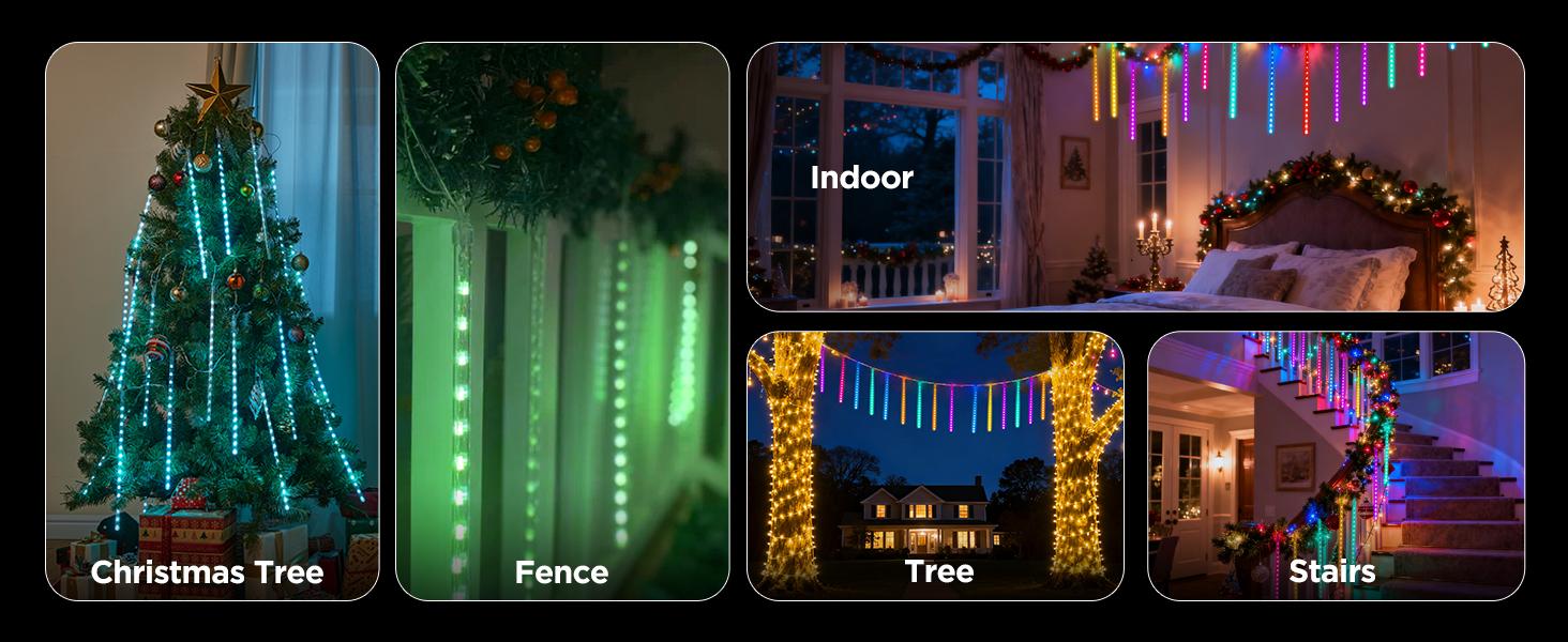 Smart Meteor Shower Lights Outdoor, 16Tube 256LED 24.6ft Color Changing Dripping Icicle Christmas Lights for Outdoor Outside, APP Controlled RGB Customize Display DIY Dynamic Lighting Effec