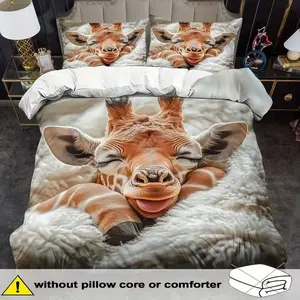 Giraffe print 3-piece set, sleeping animal giraffe print duvet cover, polyester machine washable, duvet decoration, bedroom and guest room, birthday gift (including 1 duvet cover and 2 pillowcases) unfilled