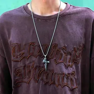 Elegant Vintage Rose Cross Titanium Steel Necklace, Hip Hop Streetwear Versatile Chain, High-End Unique Accessory, Not Plated