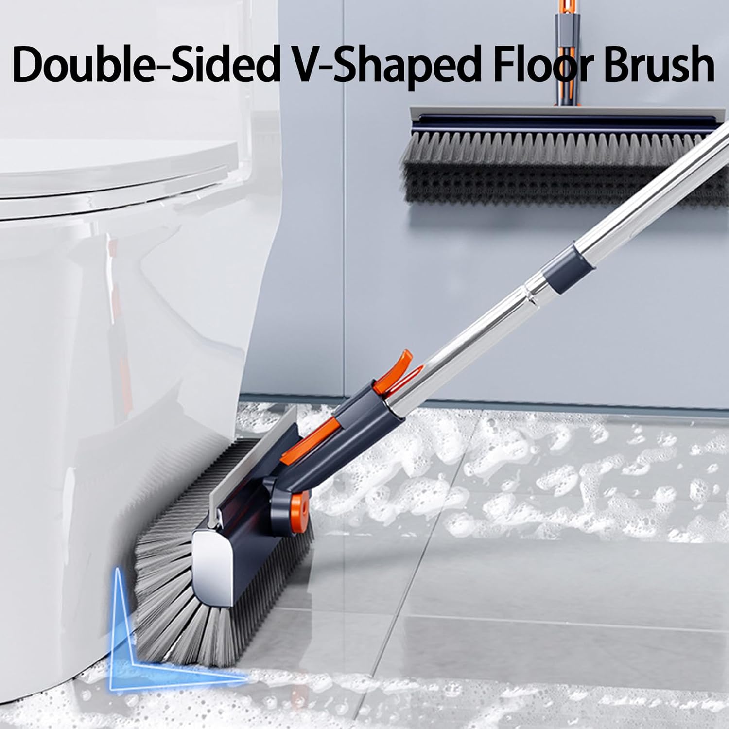 3 in 1 Adjustable Scrub Brush with Long Handle, Floor Cleaning Brush for Bathroom, Bathtub, Tile and Patio, Multi-Surface Scrubber for Home Cleaning