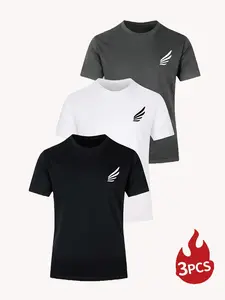 Men's Quick-Dry Short Sleeve T-Shirt Set, Breathable Elastic Polyester, Round Neck, Casual Sportswear