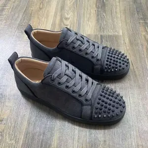 Low-topSneakerswithSuedeGreySuedeToeStudsandSoftSolesTrendyVersatileMen'sShoesPlainDesign