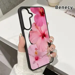 Magnetic Phone Case Compatible with Samsung Galaxy S23 Ultra S24 Plus S25 Edge S22+ FE Blushing Hibiscus Grace Clear Acrylic Back Drop Protection Pocket-Friendly Cellphone Cover Gift